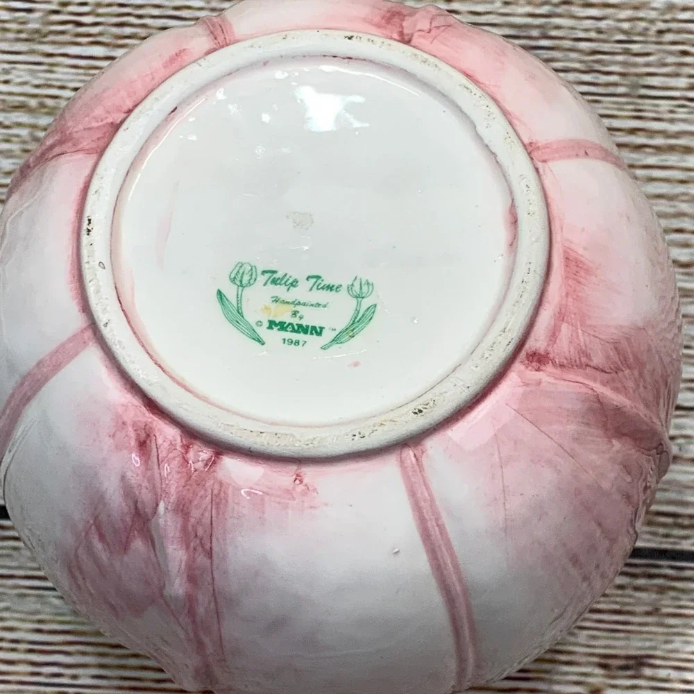 Mann Tulip Time Handpainted Ceramic Vase Planter 1987‎ Pink White Vintage